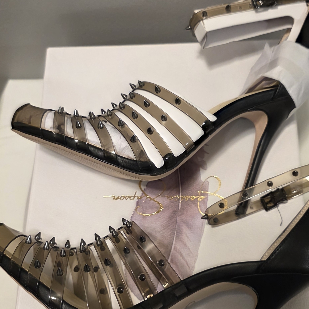 Studded Black and Silver Women's Heels - Picture 3 of 6